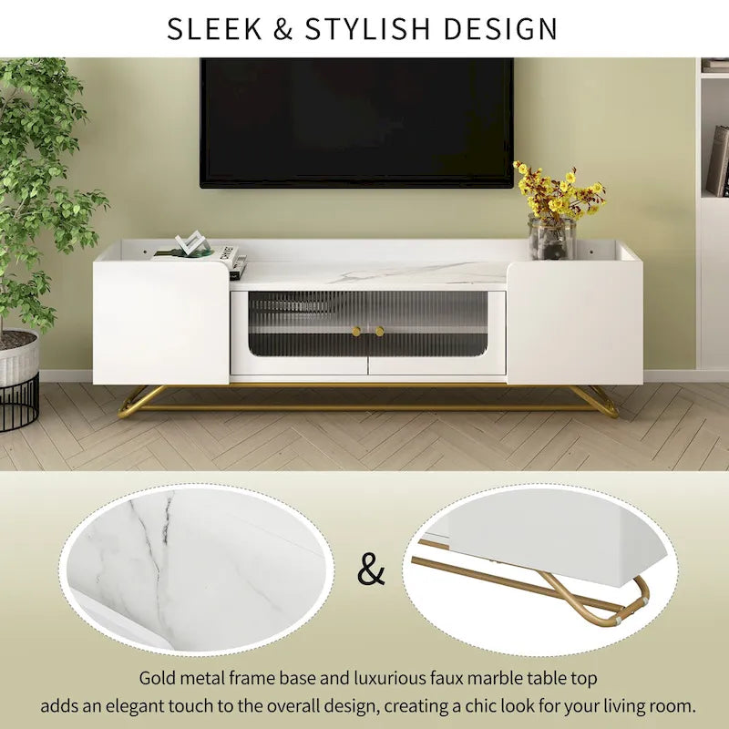 Meuble TV 63.07 avec cadre en verre et or pour téléviseurs de 70 pouces
