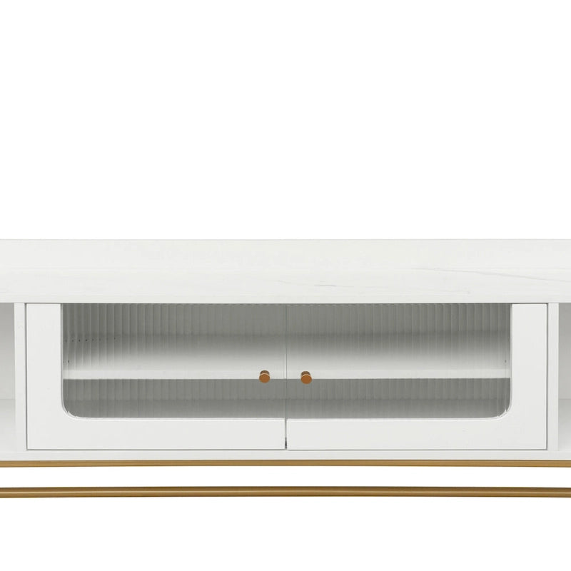 Meuble TV 63.07 avec cadre en verre et or pour téléviseurs de 70 pouces