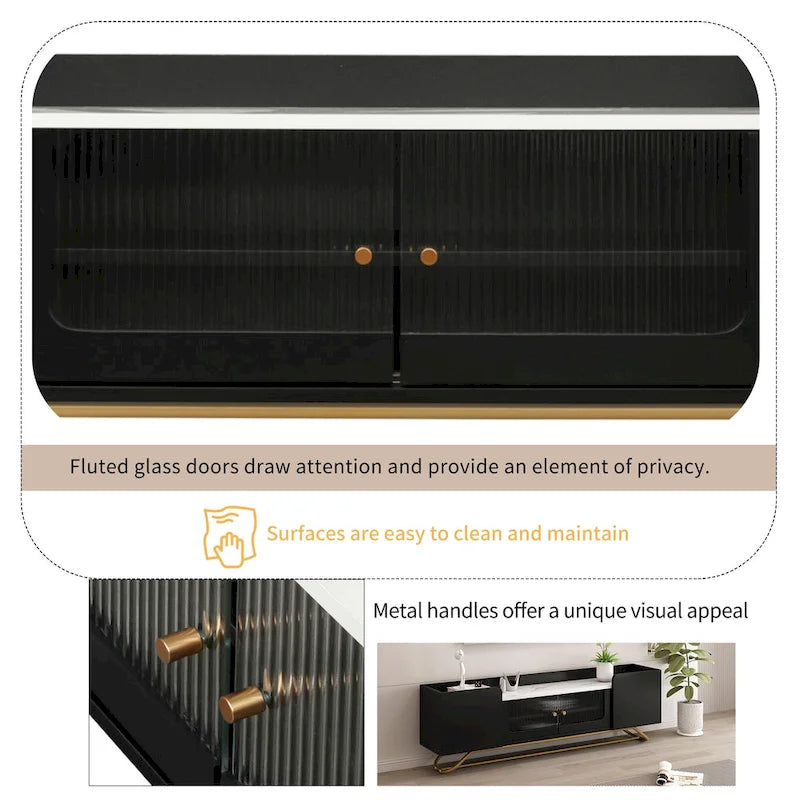 Meuble TV 63.07 avec cadre en verre et or pour téléviseurs de 70 pouces