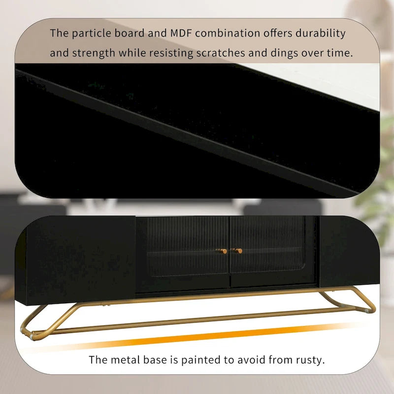 Meuble TV 63.07 avec cadre en verre et or pour téléviseurs de 70 pouces