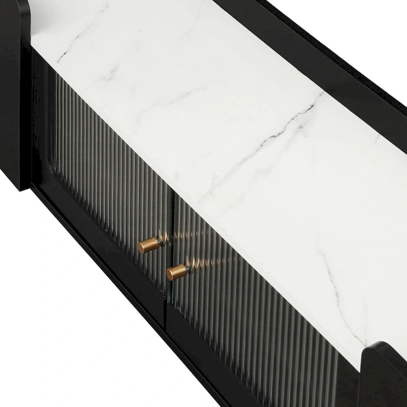 Meuble TV 63.07 avec cadre en verre et or pour téléviseurs de 70 pouces