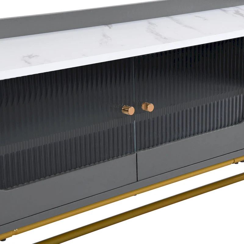 Meuble TV 63.07 avec cadre en verre et or pour téléviseurs de 70 pouces