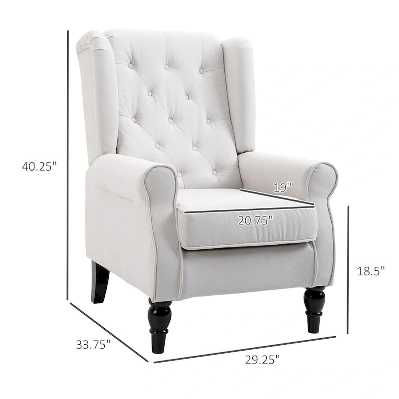 Fauteuil d'appoint moderne blanc crème à dossier haut capitonné de 74,4 cm (29,3 po) avec dossier à oreilles