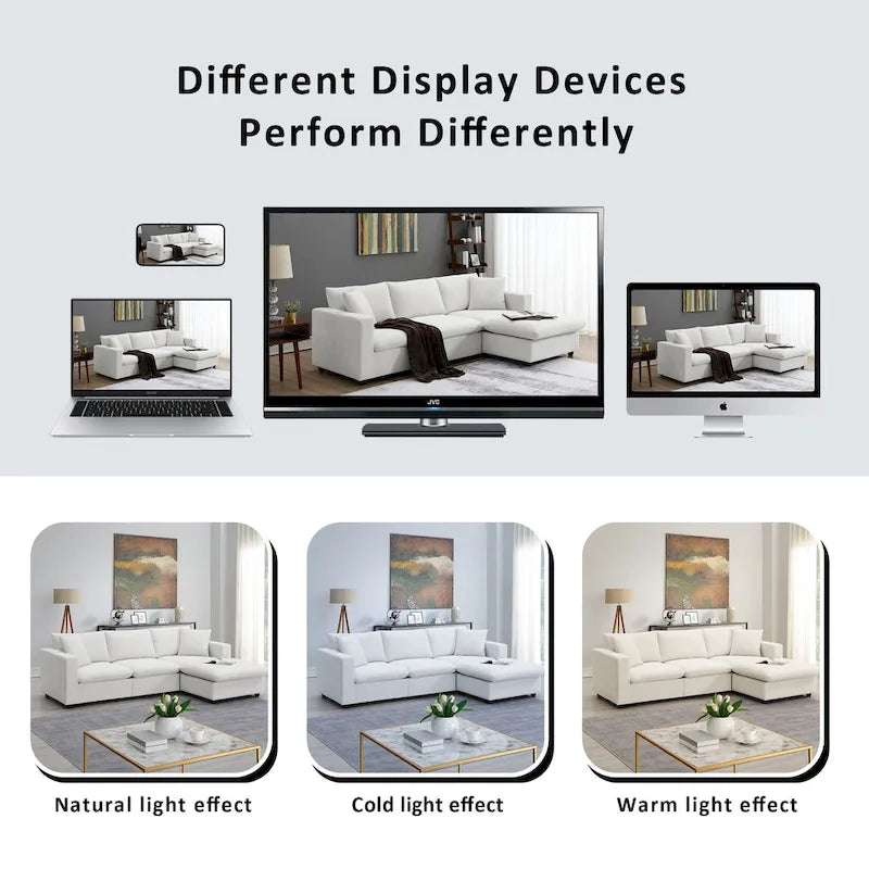 Canapé d'angle 4 places en polyester avec pouf convertible