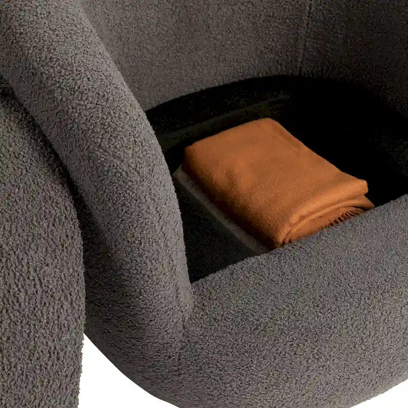 Fauteuil pivotant rembourré avec rangement, style moderne, pour salon, chambre, bureau ou coin lecture.