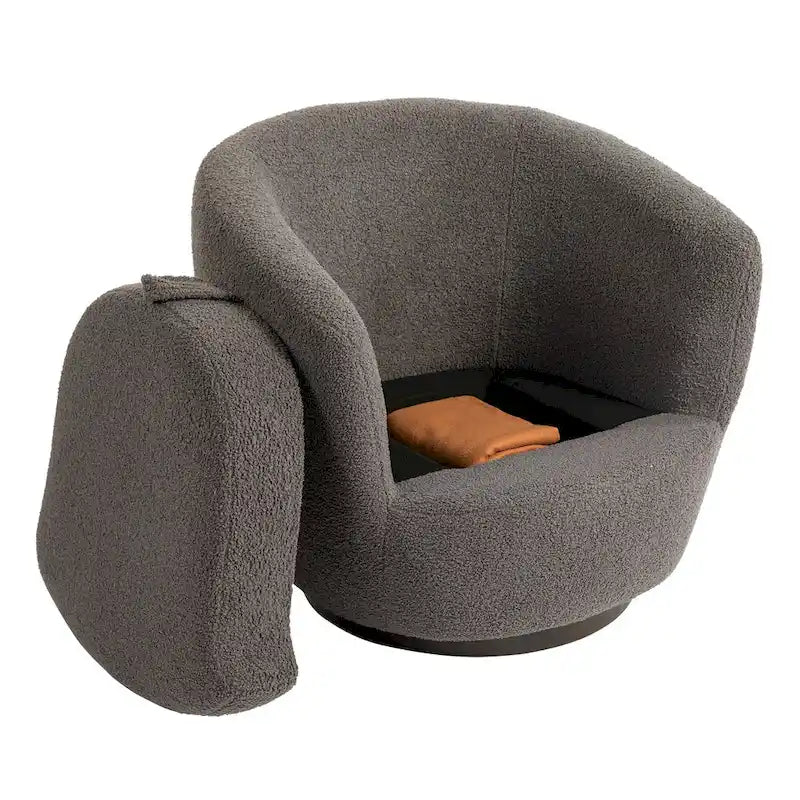 Fauteuil pivotant rembourré avec rangement, style moderne, pour salon, chambre, bureau ou coin lecture.