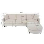 Canapé 4 places spacieux beige 107,87 avec pouf amovible