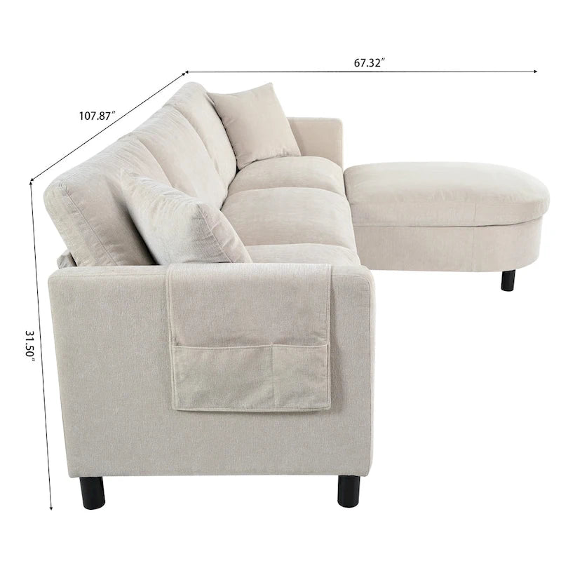 Canapé 4 places spacieux beige 107,87 avec pouf amovible