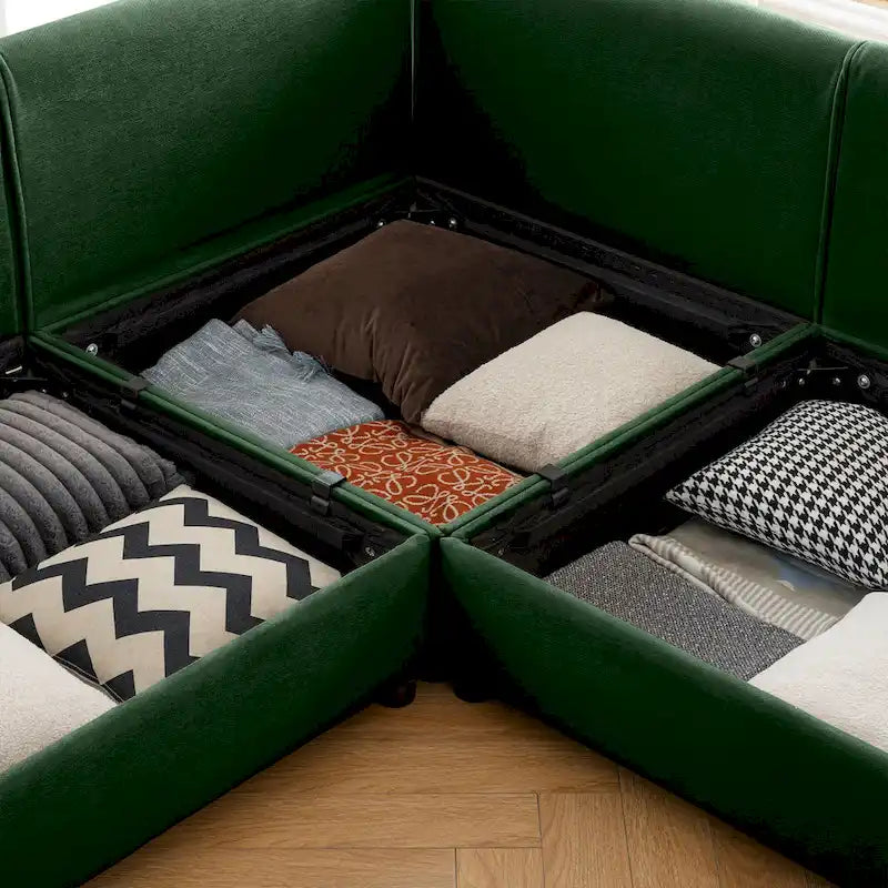 Canapé d'angle modulaire en forme de L, revêtu de chenille, avec assise de rangement, combinaison à monter soi-même.