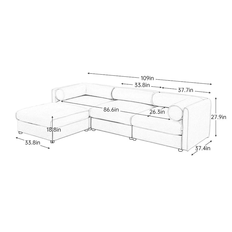 Canapé d'angle modulaire en forme de L, revêtu de chenille, avec assise de rangement, combinaison à monter soi-même.