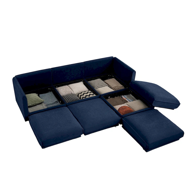 Canapé d'angle modulaire en forme de L, revêtu de chenille, avec assise de rangement, combinaison à monter soi-même.