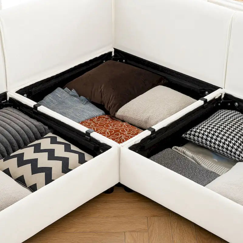 Canapé d'angle modulaire en forme de L, revêtu de chenille, avec assise de rangement, combinaison à monter soi-même.