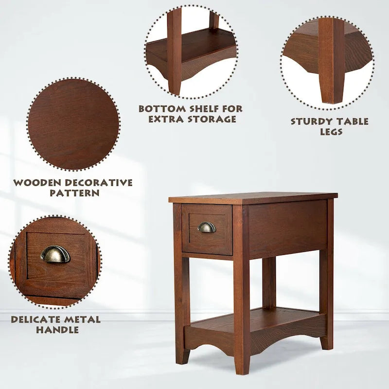 Gymax Lot de 2 tables d'appoint contemporaines compactes avec tiroir - 13 x 22 x 23 (L x l x H)