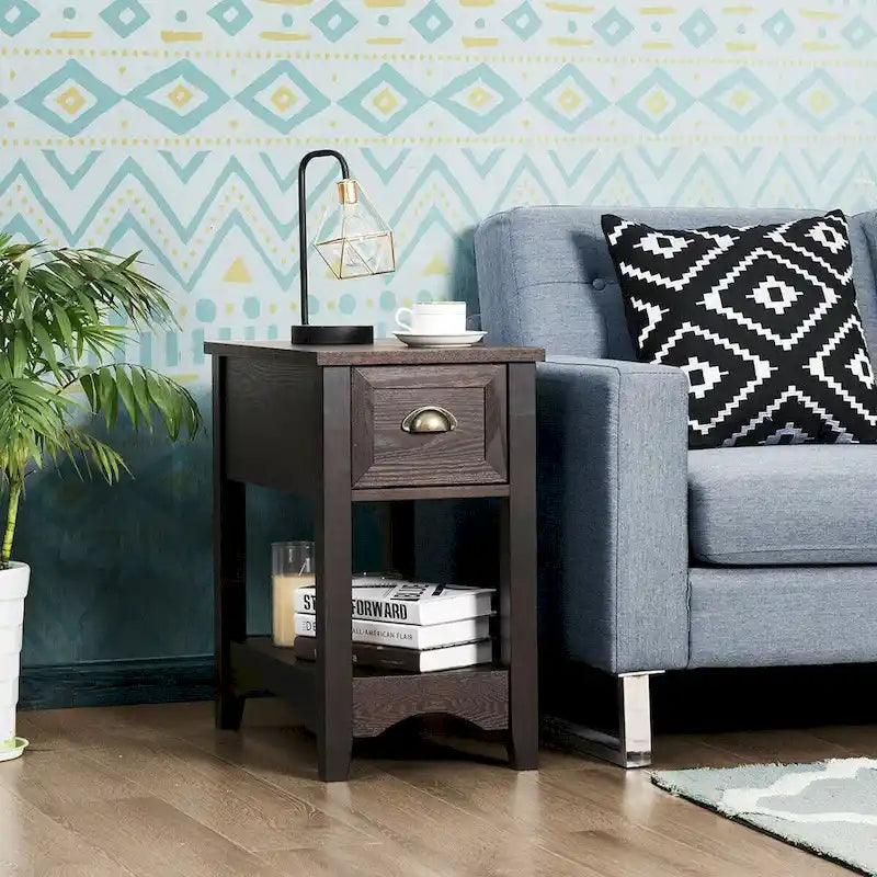 Gymax Lot de 2 tables d'appoint contemporaines compactes avec tiroir - 13 x 22 x 23 (L x l x H)