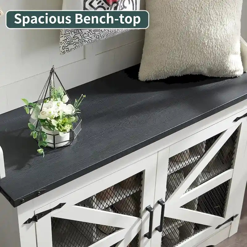 Banc d'entrée de style campagnard de 42 pouces de large avec porte-manteau et armoire de vestiaire