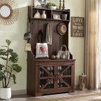 Banc d'entrée de style campagnard de 42 pouces de large avec porte-manteau et armoire de vestiaire
