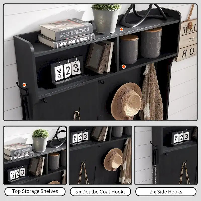 Banc d'entrée de style campagnard de 42 pouces de large avec porte-manteau et armoire de vestiaire