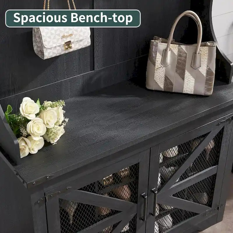 Banc d'entrée de style campagnard de 42 pouces de large avec porte-manteau et armoire de vestiaire