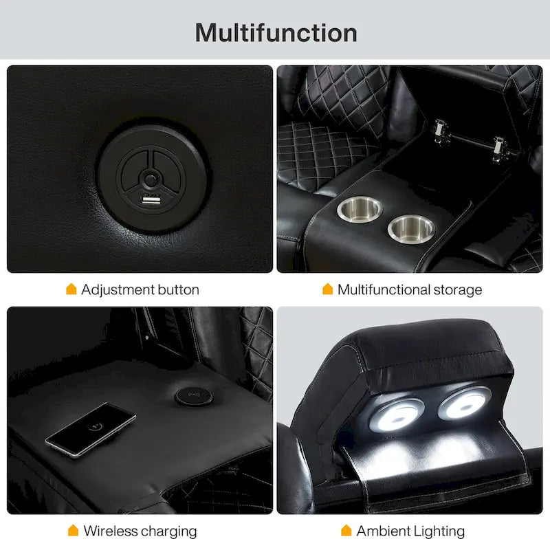 Ensemble de canapés inclinables modernes en cuir 3 pièces avec éclairage LED et chargeur sans fil