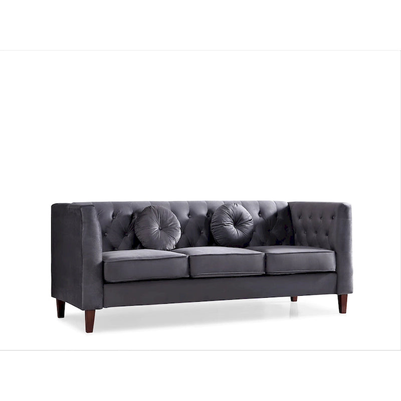 Canapé Chesterfield classique en velours avec pieds en bois, US PRIDE FURNITURE