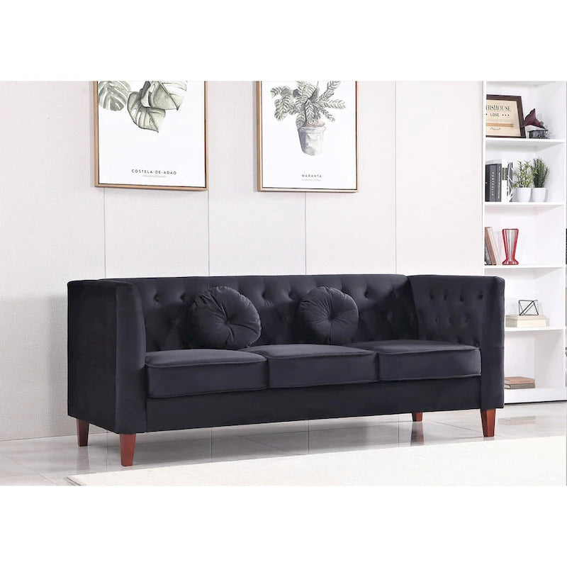 Canapé Chesterfield classique en velours avec pieds en bois, US PRIDE FURNITURE