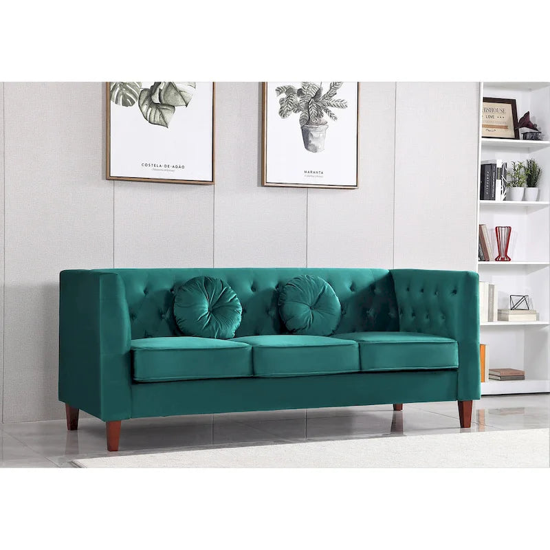 Canapé Chesterfield classique en velours avec pieds en bois, US PRIDE FURNITURE