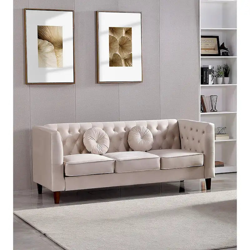 Canapé Chesterfield classique en velours avec pieds en bois, US PRIDE FURNITURE