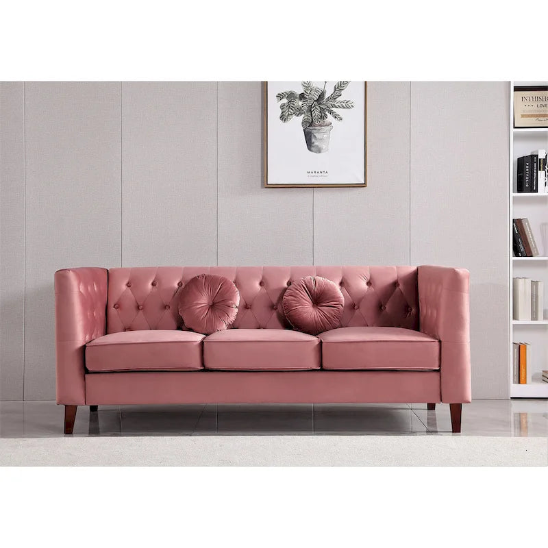 Canapé Chesterfield classique en velours avec pieds en bois, US PRIDE FURNITURE
