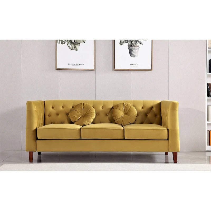 Canapé Chesterfield classique en velours avec pieds en bois, US PRIDE FURNITURE