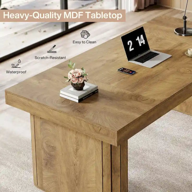 Bureau de direction 70,9 cm, bureau d'ordinateur style ferme, grand poste de travail pour bureau à domicile, marron