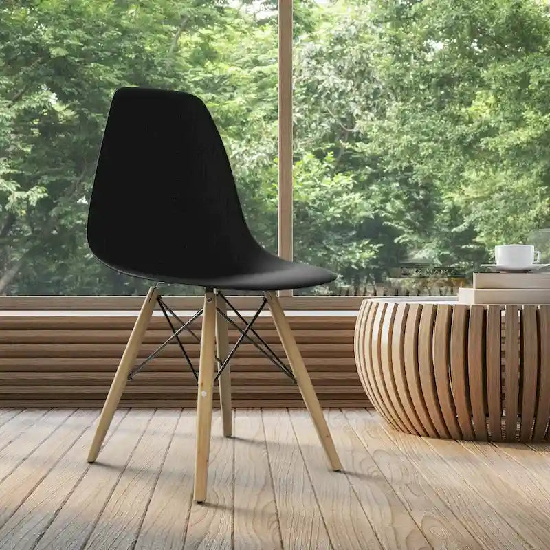 Gymax Lot de 2 chaises de salle à manger modernes sans accoudoirs pour bureau à domicile, avec revêtement en bois - Voir les détails