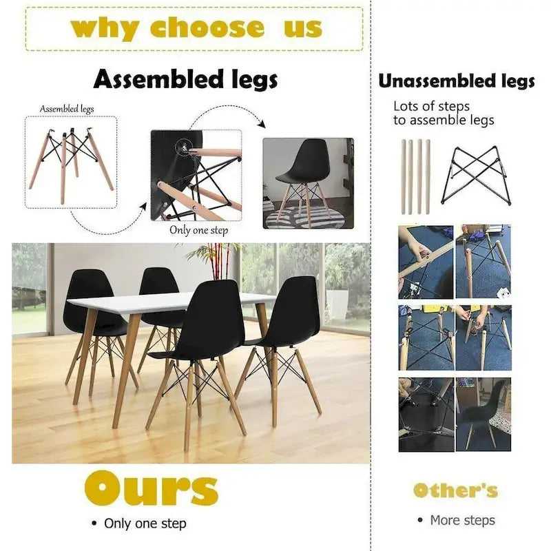 Gymax Lot de 2 chaises de salle à manger modernes sans accoudoirs pour bureau à domicile, avec revêtement en bois - Voir les détails