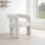Side Dining Chair Set of 2, Textured Off White Boucle, Curved Back