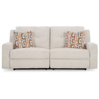 Canapé inclinable manuel Genna, polyester beige clair, 2 coussins, 221 cm