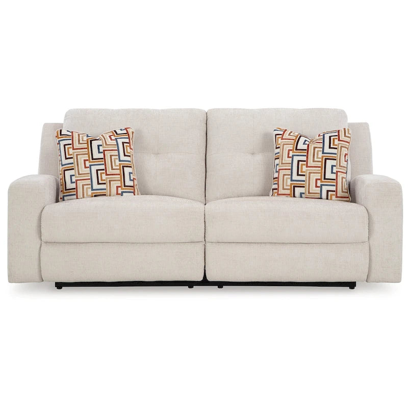 Canapé inclinable manuel Genna, polyester beige clair, 2 coussins, 221 cm