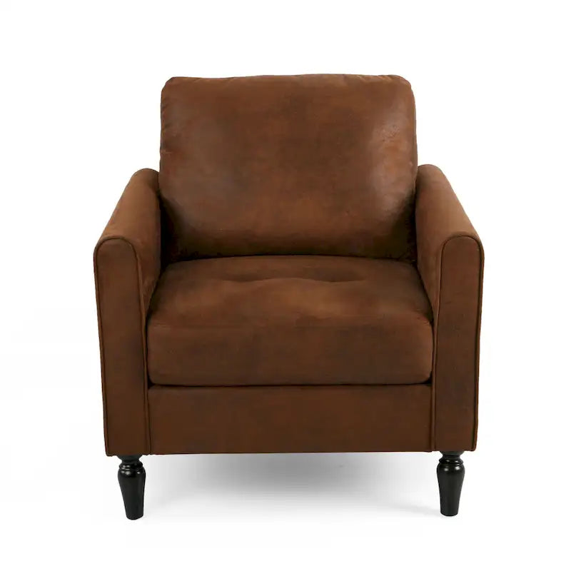 Fauteuil d'appoint Ada, dossier rembourré, motif en microfibre marron texturée