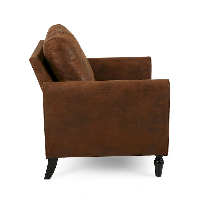 Fauteuil d'appoint Ada, dossier rembourré, motif en microfibre marron texturée