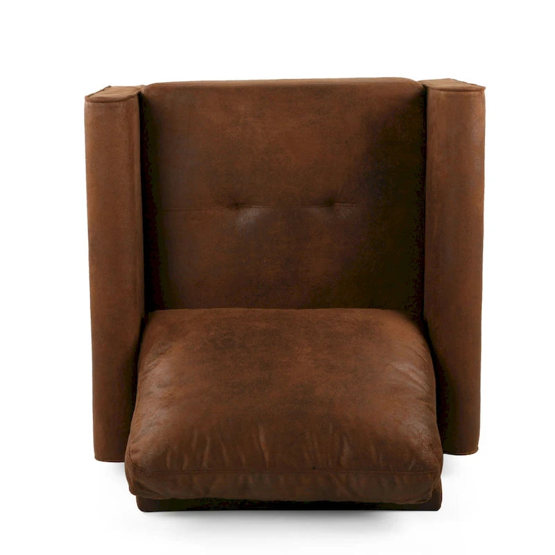 Fauteuil d'appoint Ada, dossier rembourré, motif en microfibre marron texturée
