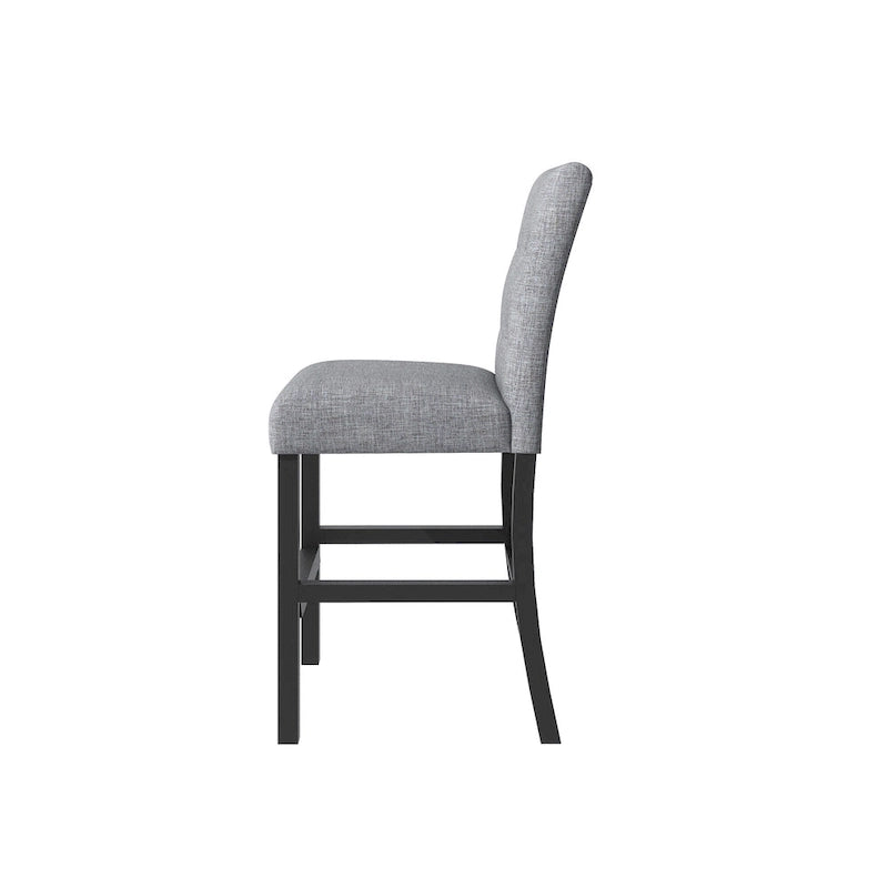 Ensemble de salle à manger 5 pièces, hauteur comptoir, comprenant une table rectangulaire en bois et 4 chaises rembourrées à dossier haut.