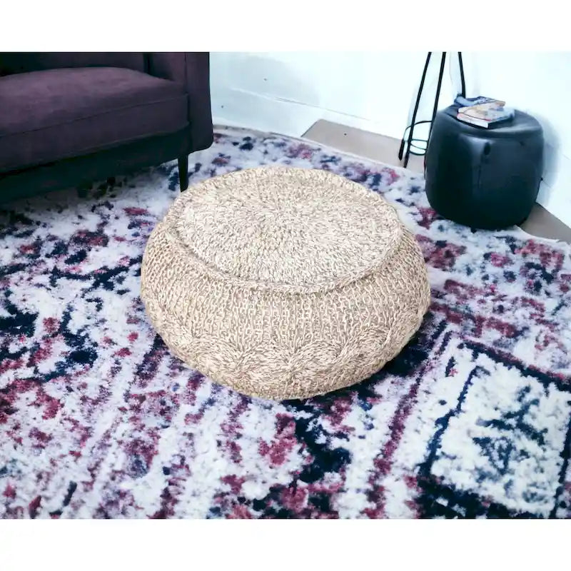 Pouf ottoman beige en coton de 50 cm (20 pouces) avec motif géométrique pour salon