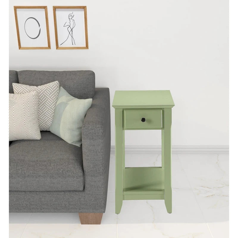 Table d'appoint rectangulaire en bois de 58 cm (23 po) avec deux étagères de rangement et un tiroir, idéale pour le salon - Dimensions : 33 cm (13 po) L x 56 cm (22 po) l x 58 cm (23 po) H