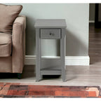 Table d'appoint rectangulaire en bois de 58 cm (23 po) avec deux étagères de rangement et un tiroir, idéale pour le salon - Dimensions : 33 cm (13 po) L x 56 cm (22 po) l x 58 cm (23 po) H