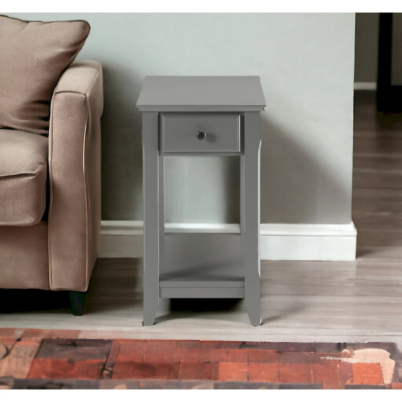 Table d'appoint rectangulaire en bois de 58 cm (23 po) avec deux étagères de rangement et un tiroir, idéale pour le salon - Dimensions : 33 cm (13 po) L x 56 cm (22 po) l x 58 cm (23 po) H