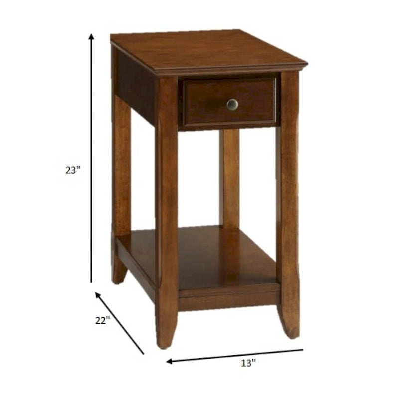 Table d'appoint rectangulaire en bois de 58 cm (23 po) avec deux étagères de rangement et un tiroir, idéale pour le salon - Dimensions : 33 cm (13 po) L x 56 cm (22 po) l x 58 cm (23 po) H