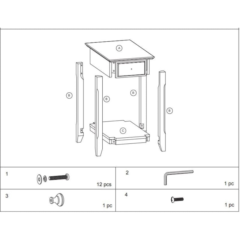 Table d'appoint rectangulaire en bois de 58 cm (23 po) avec deux étagères de rangement et un tiroir, idéale pour le salon - Dimensions : 33 cm (13 po) L x 56 cm (22 po) l x 58 cm (23 po) H