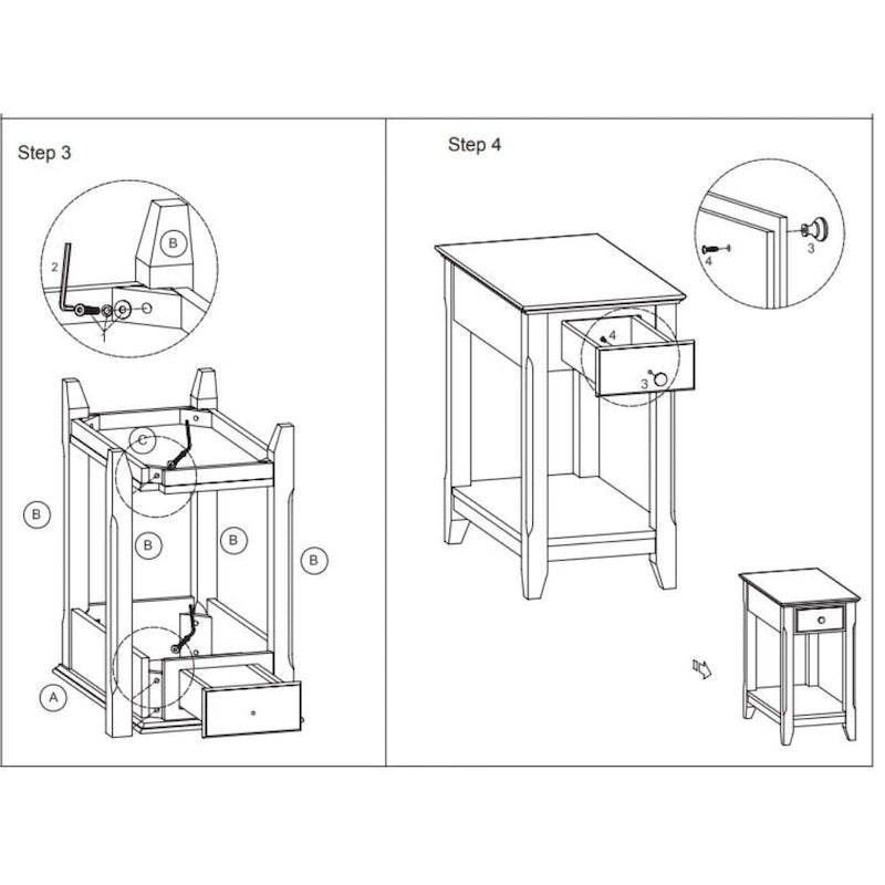 Table d'appoint rectangulaire en bois de 58 cm (23 po) avec deux étagères de rangement et un tiroir, idéale pour le salon - Dimensions : 33 cm (13 po) L x 56 cm (22 po) l x 58 cm (23 po) H