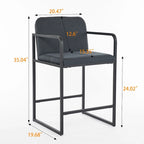 Lot de 2 tabourets de bar modernes rembourrés, hauteur comptoir, avec accoudoirs, structure en métal et assise rembourrée.