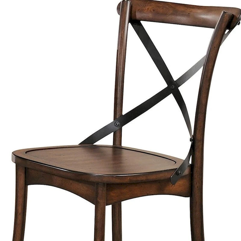 Chaises de salle à manger d'appoint en bois massif brun, dossier croisé, style classique, lot de 2 - 46 cm (L) x 53 cm (l) x 89 cm (H)