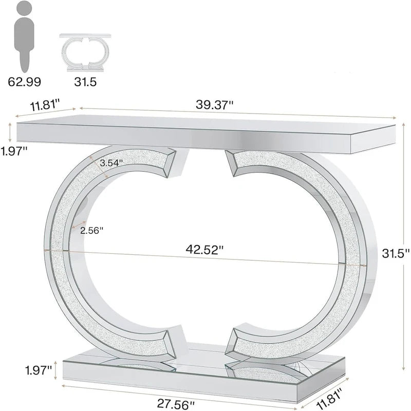 Console argentée, table d'entrée avec miroir de 39 pouces pour l'entrée