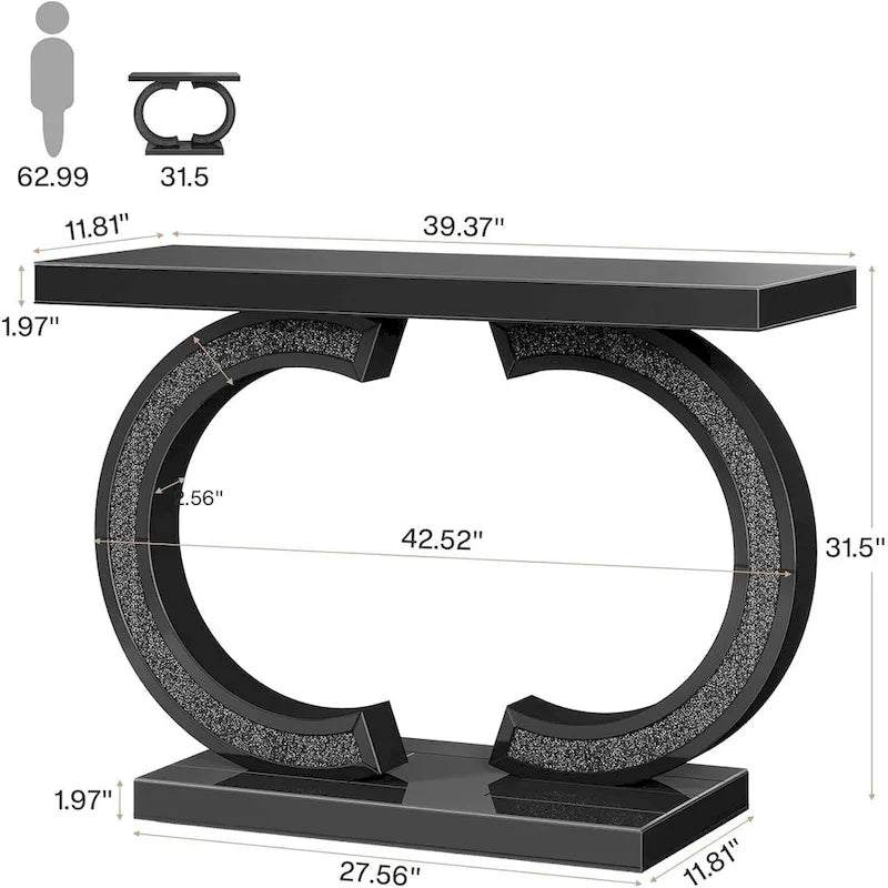Console argentée, table d'entrée avec miroir de 39 pouces pour l'entrée